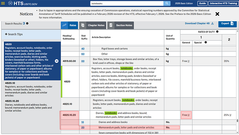 ”notebooks”で検索したときの結果の画面
